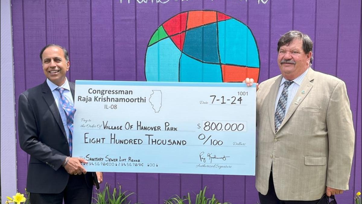 Congressman Raja Krishnamoorthi Presents Village of Hanover Park with $800,000 in Federal Funding to Rehabilitate Six Sanitary Sewer Lifts