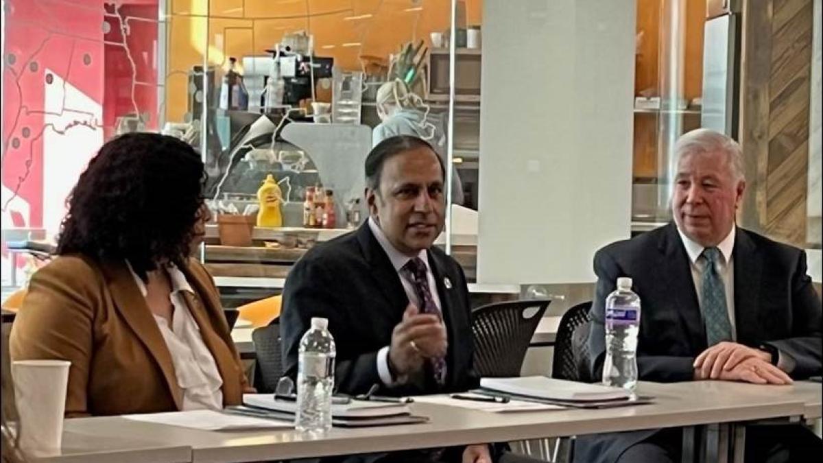 Congressman Krishnamoorthi discusses the future of health care workforce with OSF HealthCare leadership, regional career and technical education leaders, and representatives from organized labor