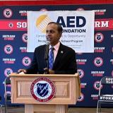 Congressman Krishnamoorthi at the AED/YWDF press conference