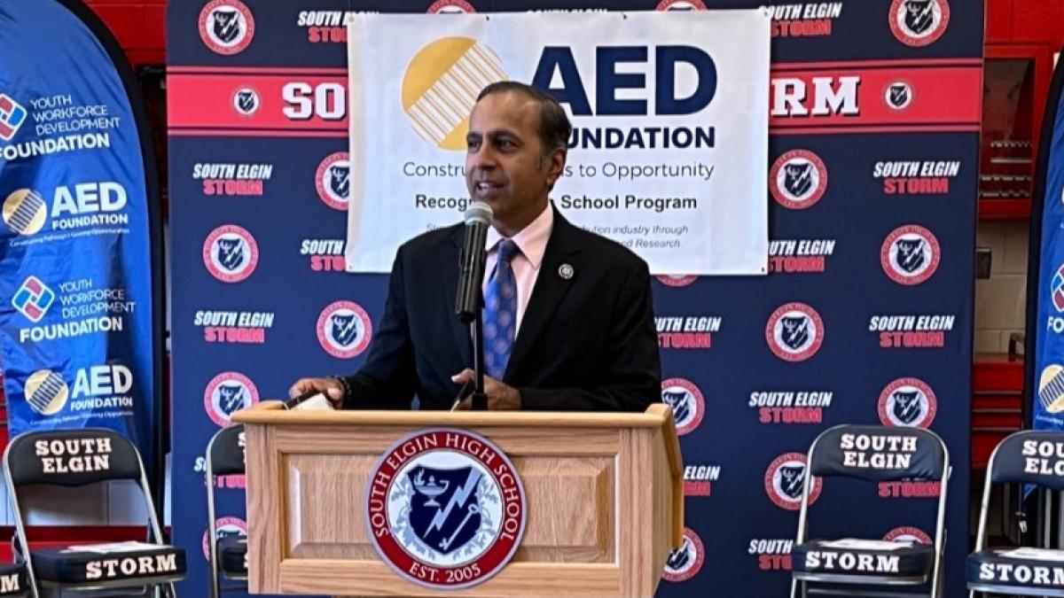 Congressman Krishnamoorthi at the AED/YWDF press conference