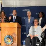 Congressman Raja Krishnamoorthi speaks at Bronzeville Community Health Center on the impact of ACA tax credit cuts.